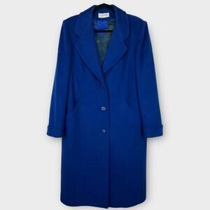 Vintage 80s Cobalt Blue Wool Long Sleeve Long Collared Button Front Jacket XL